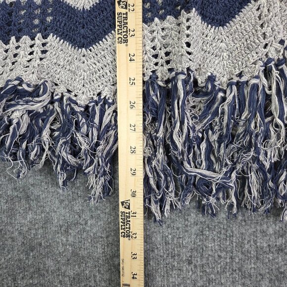 Free People Gray Blue Fringe Knit Silk Linen Blend Vest Womens Medium Button - Picture 6 of 10